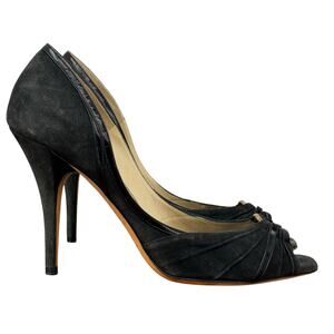 Jimmy Choo Black Pump Hammered Gold Ring SZ 39 Women's Suede Simone Heel Italy